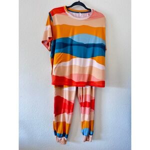 Mason Grey Bree Cloud Jersey PJ Set "Sunset" Colorful Lounge‎ Pajama Set SZ L